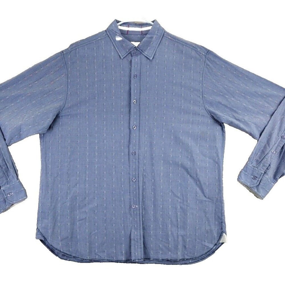 EQ Rooster Button Down Shirt Men's XL Blue Long Sleeve Textured Cotton Casual
